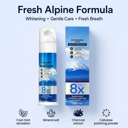 Niacinamide Foaming Whitening Toothpaste 8X - Fresh Breath Stain Removal Gentle Teeth Cleaning 100ml