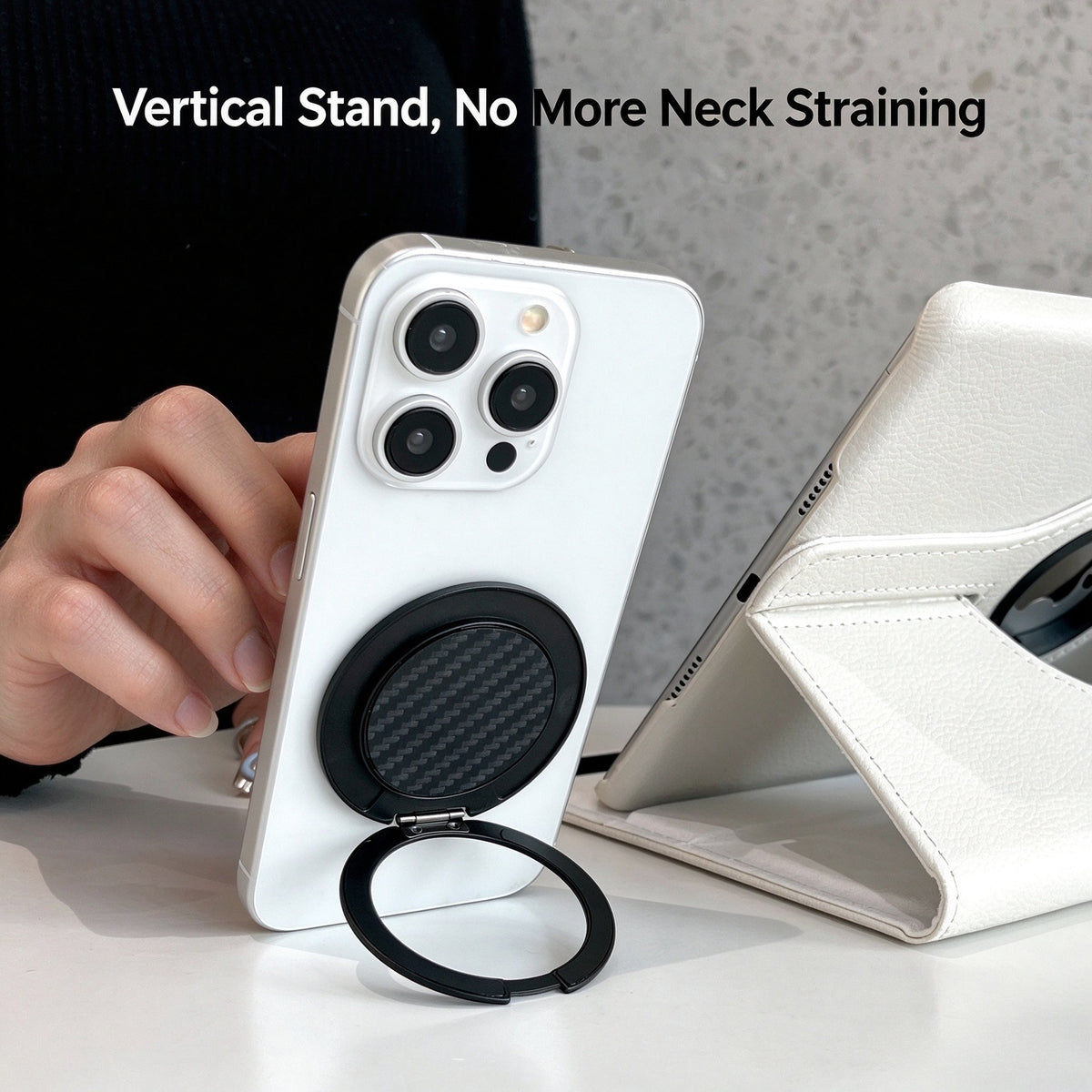 Ultra-thin magnetic phone ring holder with 360-degree rotating metal clip, multi-functional portable foldable stand