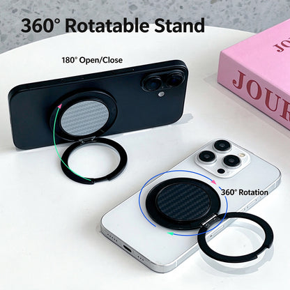 Ultra-thin magnetic phone ring holder with 360-degree rotating metal clip, multi-functional portable foldable stand