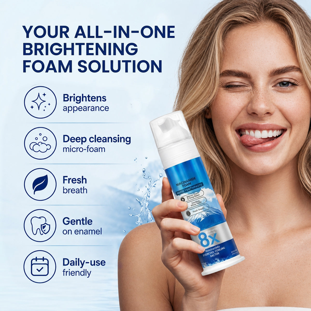 Niacinamide Foaming Whitening Toothpaste 8X - Fresh Breath Stain Removal Gentle Teeth Cleaning 100ml