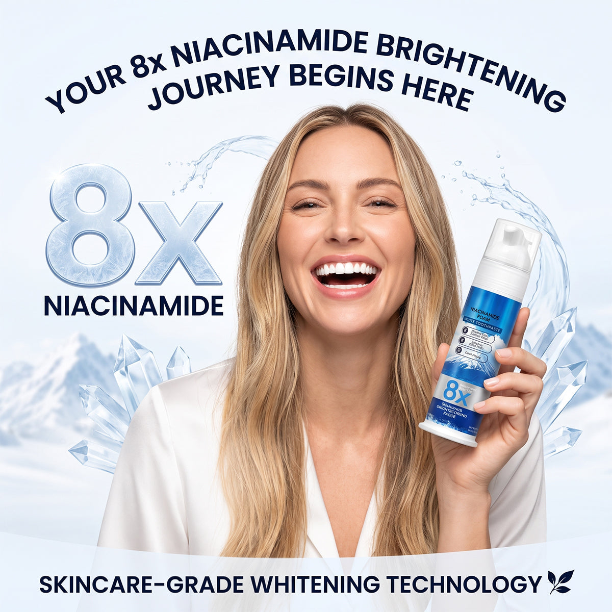 Niacinamide Foaming Whitening Toothpaste 8X - Fresh Breath Stain Removal Gentle Teeth Cleaning 100ml