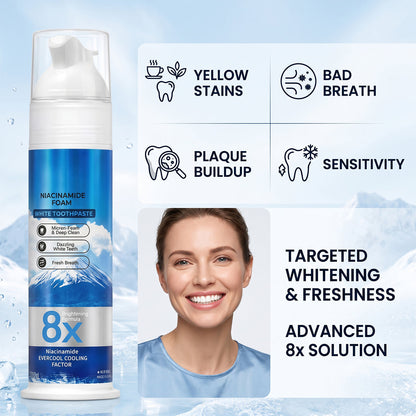 Niacinamide Foaming Whitening Toothpaste 8X - Fresh Breath Stain Removal Gentle Teeth Cleaning 100ml