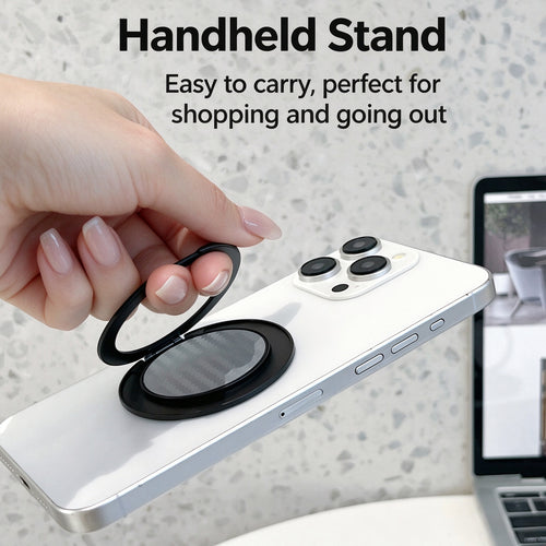 Ultra-thin magnetic phone ring holder with 360-degree rotating metal clip, multi-functional portable foldable stand
